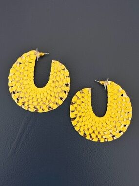 Bright Yellow Woven Hoop Earrings